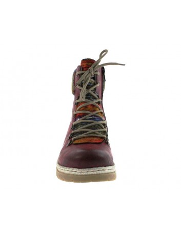 Trzewik damski z kolorowym wykończeniem Rieker, Kolor bordo