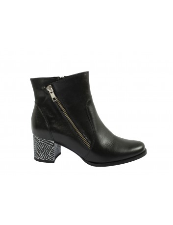 Botek damski skórzany ozdobny suwak na obcasie Maciejka, Kolor czarny