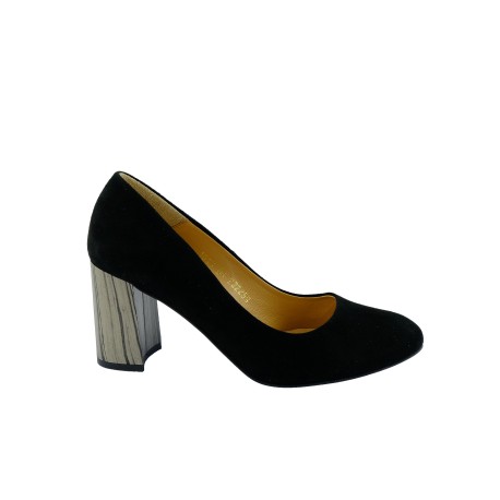 Czółenko damskie zamsz skóra PIECH,Kolor Czarny
