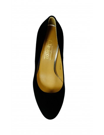 Czółenko damskie zamsz skóra PIECH,Kolor Czarny