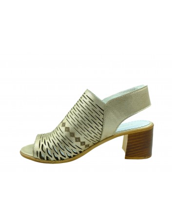 Sandał skórzany damski  stabilny obcas T.Sokolski, Kolor jasno złoty