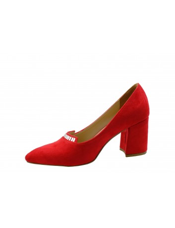 Czółenko damskie na obcasie szpic Filo Donna, Kolor czerwony zamsz