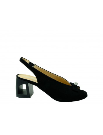 Sandały zamszowe damskie na obcasie LU,T.Sokolski,Kolor czarny