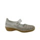 Skórzany letni póbut damski Rieker 413G8-62C, Kolor szary