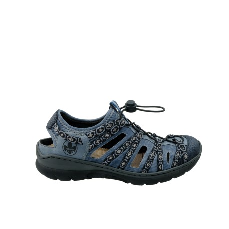 Letni półbut damski Rieker L0583-02S, Kolor niebieski z szarym