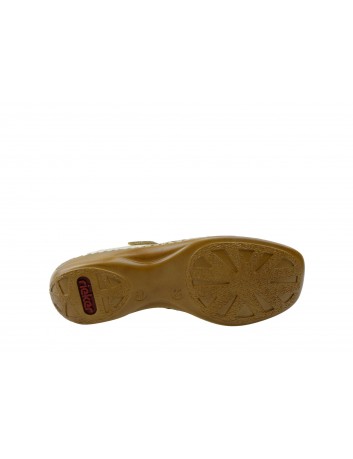 Skórzany letni póbut damski Rieker 413G8-62C, Kolor szary