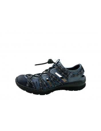 Letni półbut damski Rieker L0583-02S, Kolor niebieski z szarym