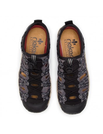 Letni półbut damski Rieker L0583-02S, Kolor czarny z szarym