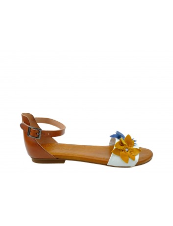 Skórzany sandał Porronet 2405,Kolor brąz z białym