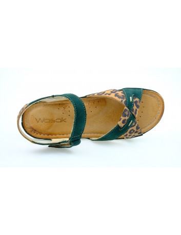Sandał damski skóra nubuk Wasak 473, Kolor zielony