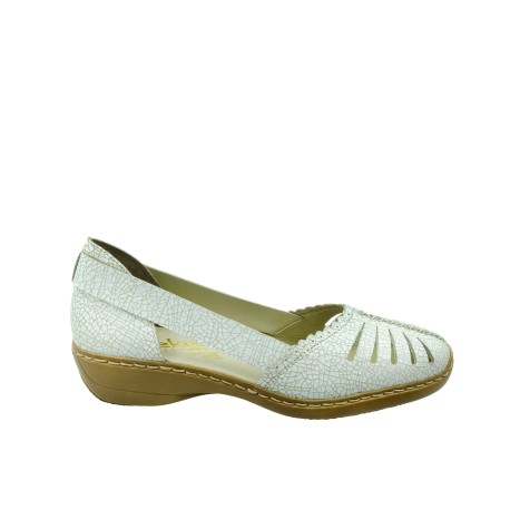 Skórzany letni póbut damski Rieker 413X9-80,Kolor biały