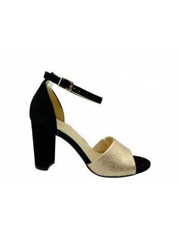 Skórzany sandał damski JUMA 2663,Kolor czarny z różem