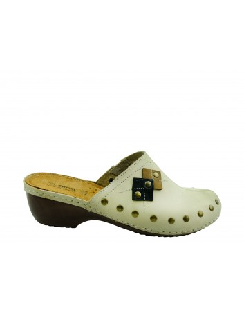 Skórzany sabot damski MUYA MU 417536,Kolor beżowy