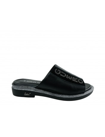 Klapki skórzane damskie LU,T.Sokolski,Kolor czarny