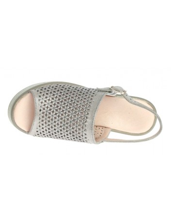 Sandały skórzane damskie-koturn LU G225-2000,T.Sokolski,w srebrnym kolorze