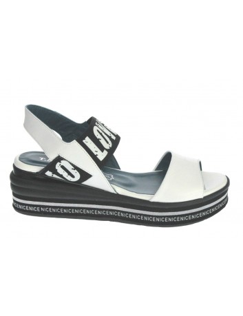 Sandały skórzane damskie-koturn LU G010-1769,T.Sokolski,Kolor biały