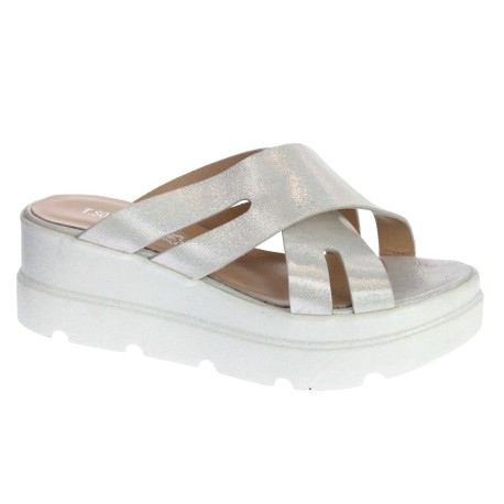 Klapek skórzany damski-biały koturn LU G182-529,T.Sokolski,Kolor biały