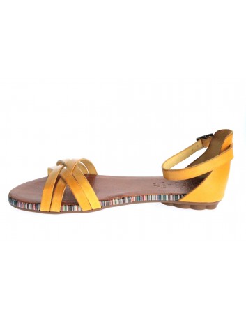 Skórzany sandał damski Porronet L-2512, zapięcie wokół kostki, Kolor żółty