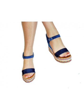 Skórzany sandał espadryl Gaia Verdi 20 lam P568 ,Kolor niebieski