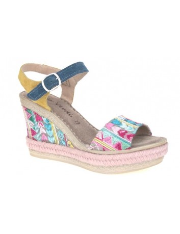 Skórzany sandał Gaia Verdi wysoki koturn damski,Kolor różowy