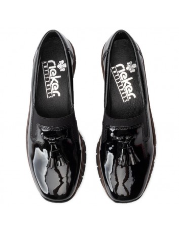 Skórzany półbut damski Rieker 53751-00S,czarny lakier