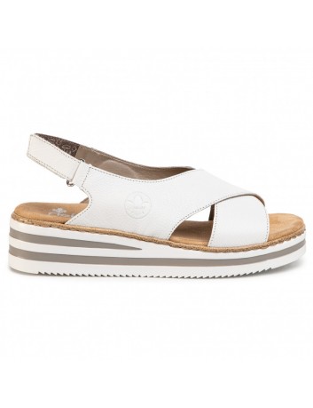 Skórzany sandał damski Rieker V0271-80 biały